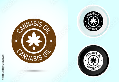 Cannabis oil icon design illustration. CBD cannabidiol sign symbol, Marijuana oil icon, Color black and white