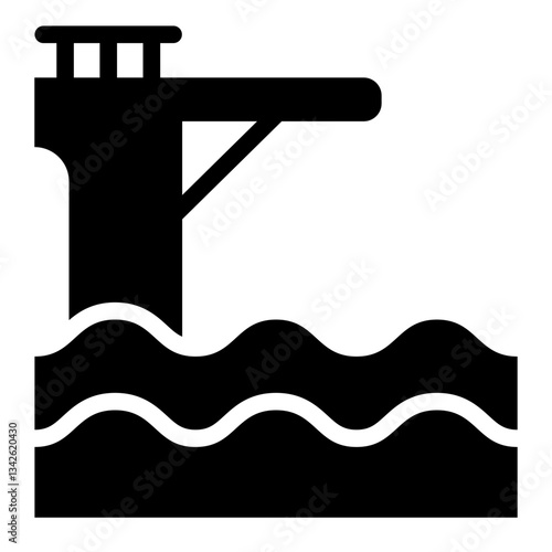 Springboard glyph icon for diving and swimming pool sports