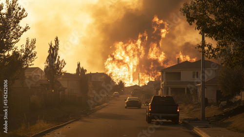 The forest fires are raging and spreading into the city, with smoke billowing into the sky.