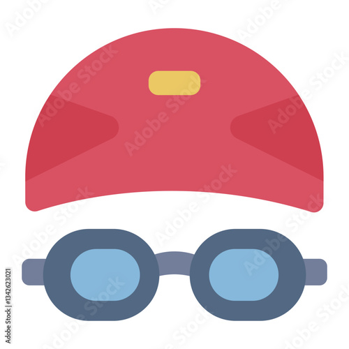 Swimming cap and goggles flat icon for water sports and protection