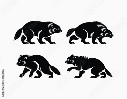 Elegant Wolverine Animal Silhouette EPS Vector Template on a White Background