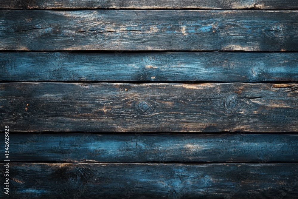Fototapeta premium Dark blue stained wood planks create a rustic background. Ideal for texture and design projects.