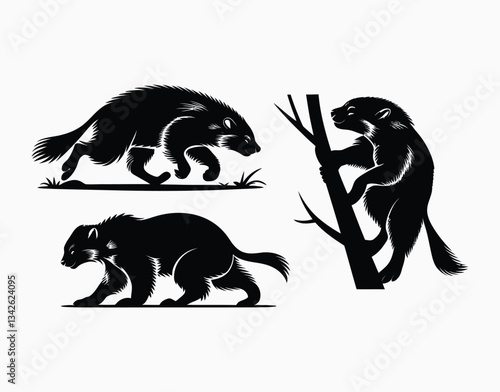 Simple Wolverine Animal Silhouette EPS Vector Template
