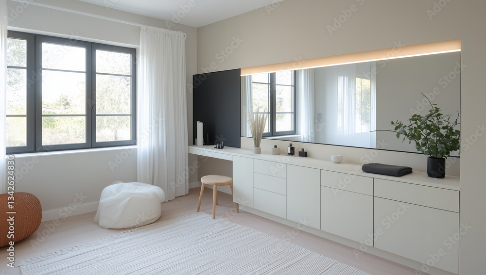 Fototapeta premium Modern Bedroom White Dresser with Mirror