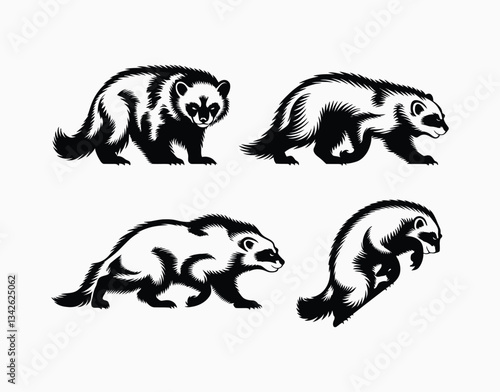 Wolverine Animal Silhouette EPS Vector Template on a White Background