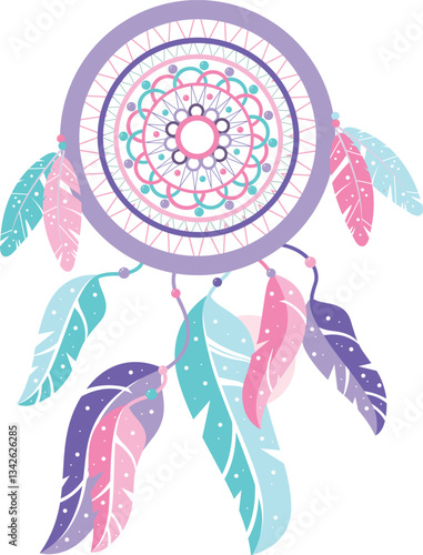 Dreamcatcher bohemian illustration with pastel color 