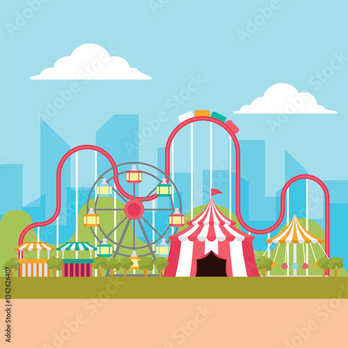 Illustration of a ride at a carnival in a park