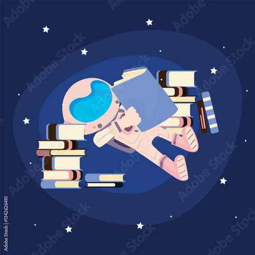 Illustration of an astronaut reading a book casually 