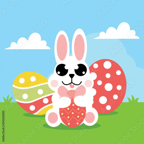Easter bunny with eggs illustration 