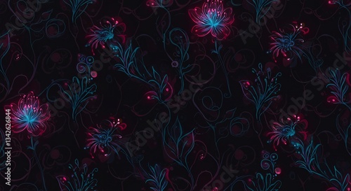 Wallpaper Mural Floral pattern with stylized flowers and swirls on a dark background Torontodigital.ca