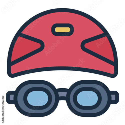 Swimming cap and goggles filled line icon for water sports and protection