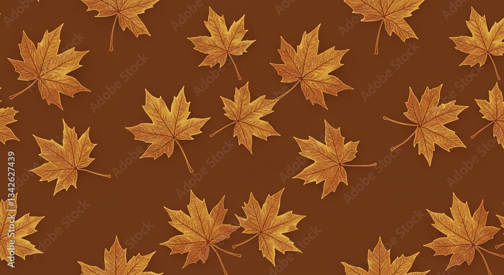 Autumn Maple Leaf Pattern Golden and Brown Background Fall Season Autumn Maple Leaf Pattern Golden and Brown Background Fall Season