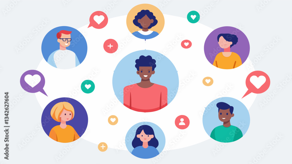 Fototapeta premium A platform for individuals experiencing loneliness to connect with others and form meaningful relationships through shared interests and experiences.. Vector illustration