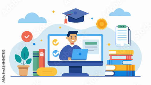 An online education platform that uses data to predict students test scores and provide tailored study materials to improve their performance.. Vector illustration