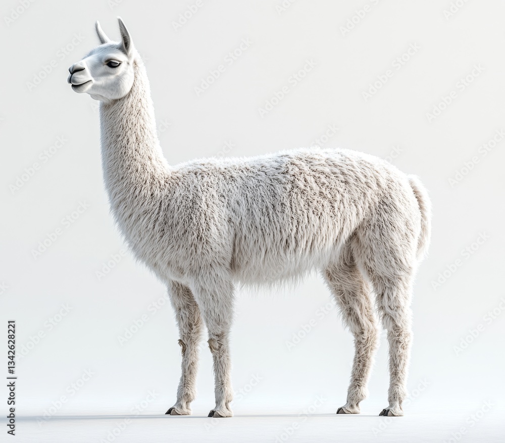 Cute and Fluffy White Alpaca Standing Gracefully in Studio Light with Neutral Background for Animal and Nature Photography Projects Cute and Fluffy White Alpaca Standing Gracefully in Studio Light with Neutral Background for Animal and Nature Photography Projects