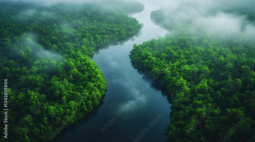 Serene River Winding Through Lush Green Forest Serene River Winding Through Lush Green Forest