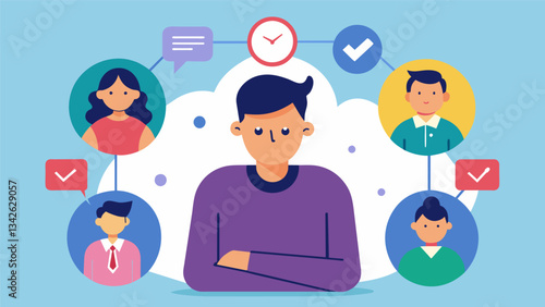 A person turning down social invitations to focus on their personal goals and responsibilities demonstrating selfdiscipline and prioritization.. Vector illustration