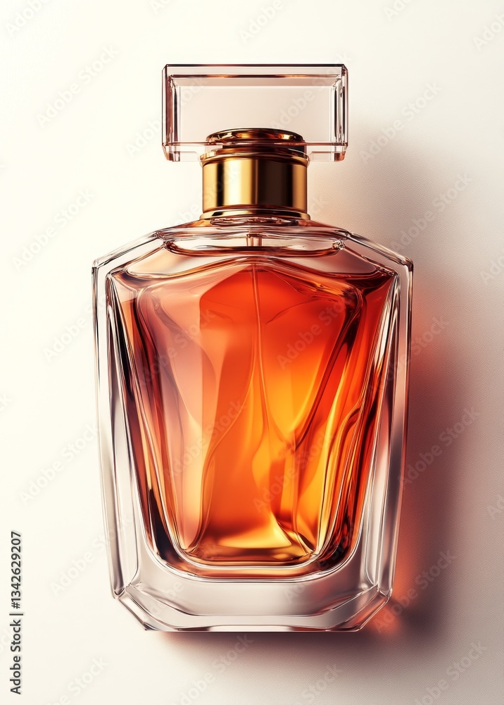 Elegant Perfume Bottle with Amber Liquid Reflections on White Background, Showcasing Contemporary Design and Luxurious Aesthetics Elegant Perfume Bottle with Amber Liquid Reflections on White Background, Showcasing Contemporary Design and Luxurious Aesthetics