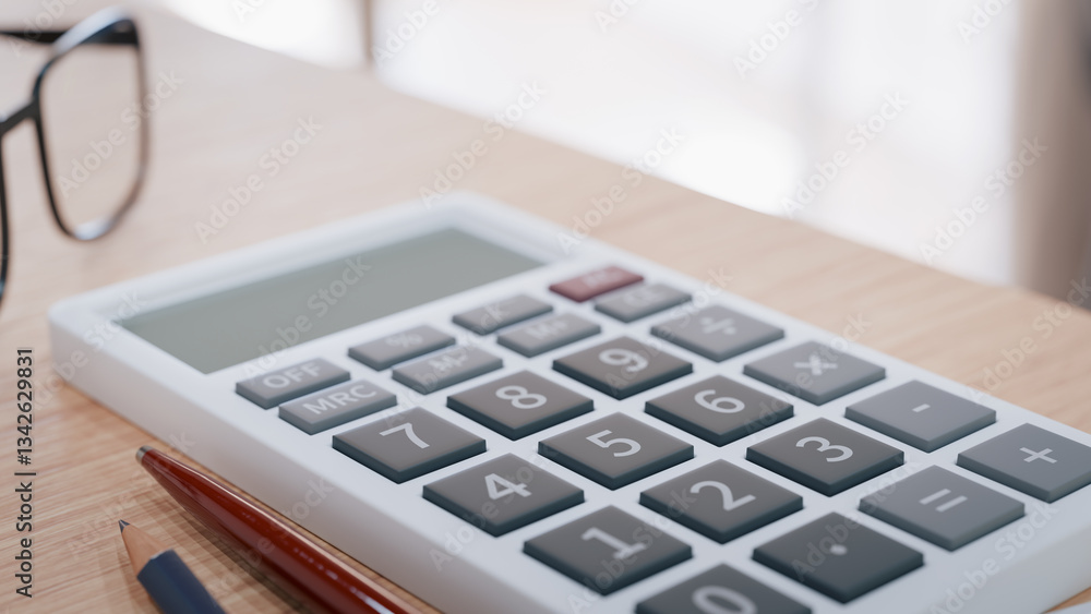 Check finances with a calculator on desk, 3d rendering Check finances with a calculator on desk, 3d rendering