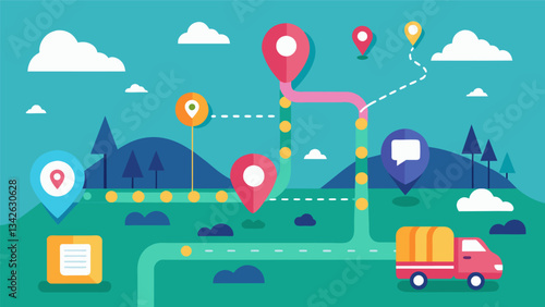 An interactive map that allows users to input their destination and receive realtime traffic updates and suggested routes.. Vector illustration