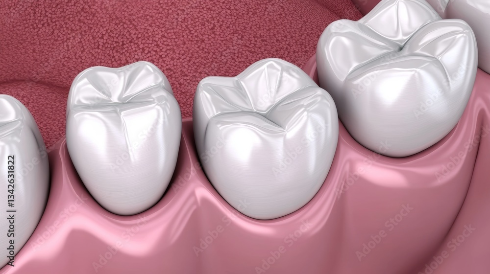 Detailed view of healthy teeth showing enamel and gum structure in a dental setting Detailed view of healthy teeth showing enamel and gum structure in a dental setting