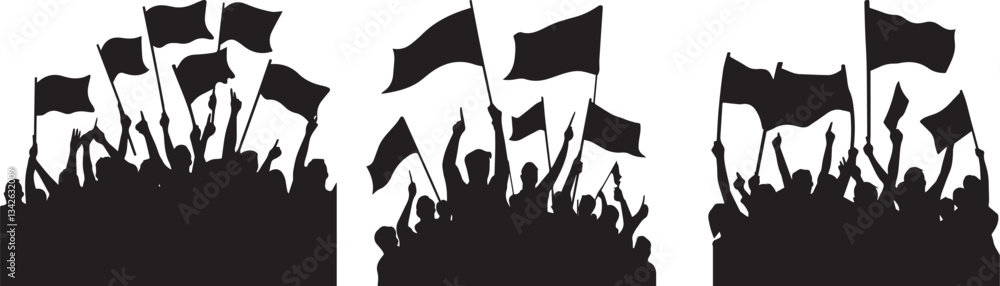 Silhouette of a crowd waving flags, celebrating happiness and unity in a festival vector silhouette Silhouette of a crowd waving flags, celebrating happiness and unity in a festival vector silhouette