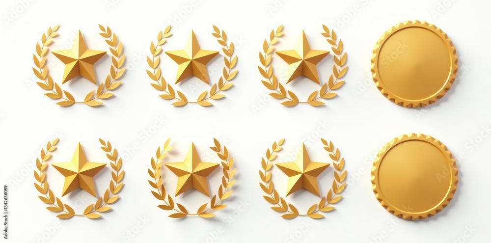Set of minimalist flat design elements showcasing award symbols like stars, laurel wreaths, badges, and seals, competition, recognition Set of minimalist flat design elements showcasing award symbols like stars, laurel wreaths, badges, and seals, competition, recognition