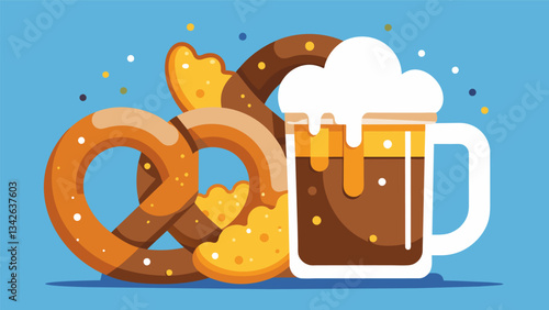 A sweet and salty harmony with chocolatecovered pretzels and a rich creamy stout beer.. Vector illustration