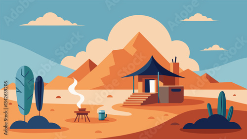 A remote desert retreat where the quiet solitude gives birth to imaginative ideas and expressive prose.. Vector illustration