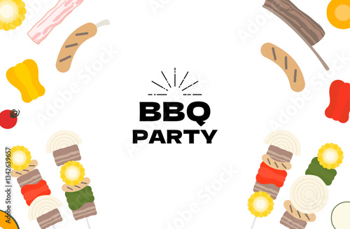 バーベキューパーティーのフレームベクターイラスト BBQ 枠 コピースペース