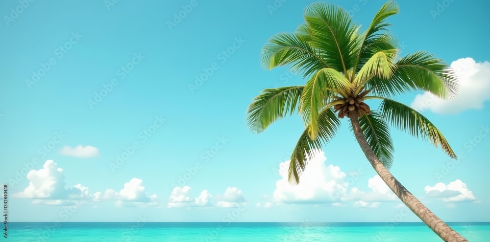 Single coconut palm tree with tall trunk and lush foliage, palm tree, botanical Single coconut palm tree with tall trunk and lush foliage, palm tree, botanical
