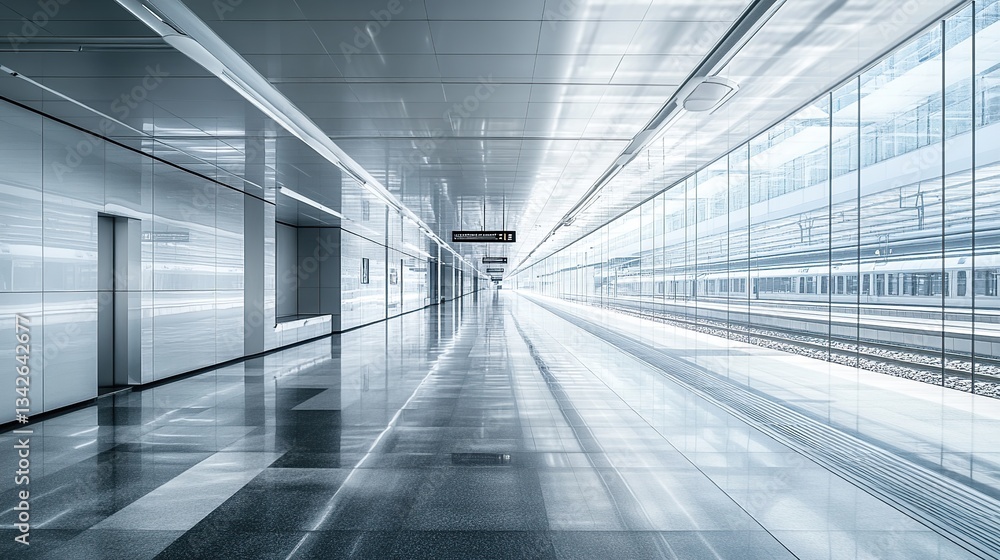 Empty high-speed train station platform with elegant design and bright lighting Empty high-speed train station platform with elegant design and bright lighting