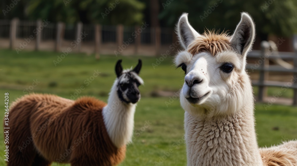 Obraz premium Two Llamas in a grassy field