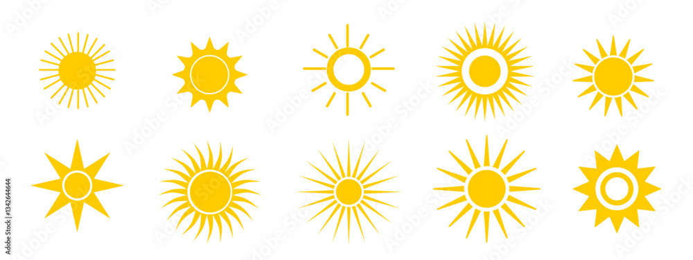 Sun icons collection. Sunshine vector sign. Vector illustration
Vector Formats. Yellow sun icon set, sunshine solar glow sign. Decorative circle sun and sunlight, sunrise or sunset. Hot solar energy f Sun icons collection. Sunshine vector sign. Vector illustration
Vector Formats. Yellow sun icon set, sunshine solar glow sign. Decorative circle sun and sunlight, sunrise or sunset. Hot solar energy f