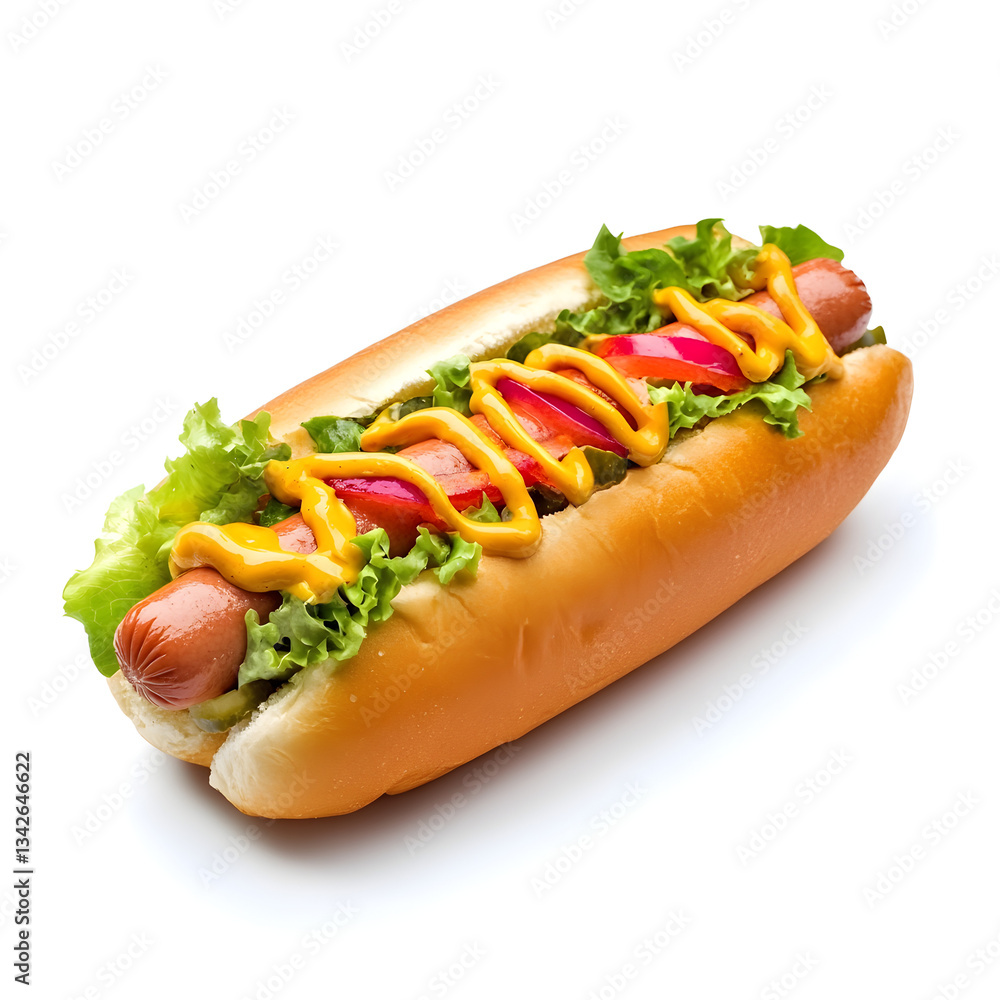 Tasty Hot Dog with Bun – Fast Food on White Tasty Hot Dog with Bun – Fast Food on White