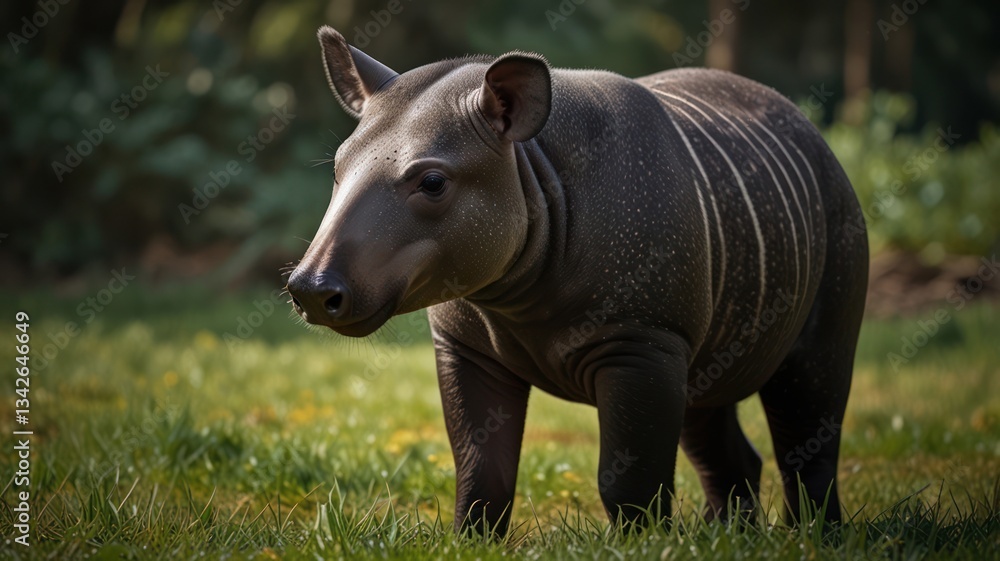 Fototapeta premium Young tapir in grassy field