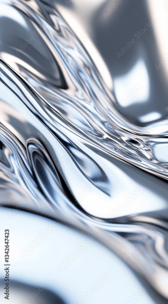 A flowing silver metallic surface with a glossy finish creates a captivating abstract background. A flowing silver metallic surface with a glossy finish creates a captivating abstract background.
