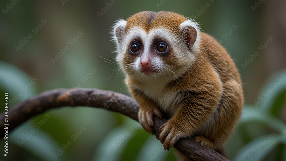 Tiny primate perched on branch Tiny primate perched on branch