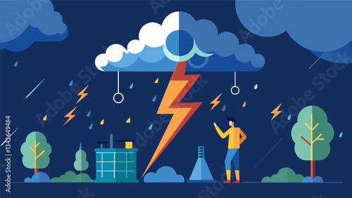 As a powerful thunderstorm rolls in meteorologists rely on their dynamic weather models to track its intensity predicting potential risks and issuing warnings to the public.. Vector illustration