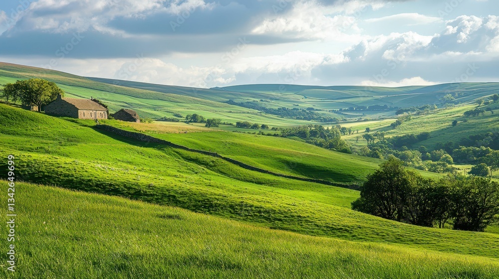 Serene Rolling Green Landscape of a Peaceful Countryside Scene Serene Rolling Green Landscape of a Peaceful Countryside Scene