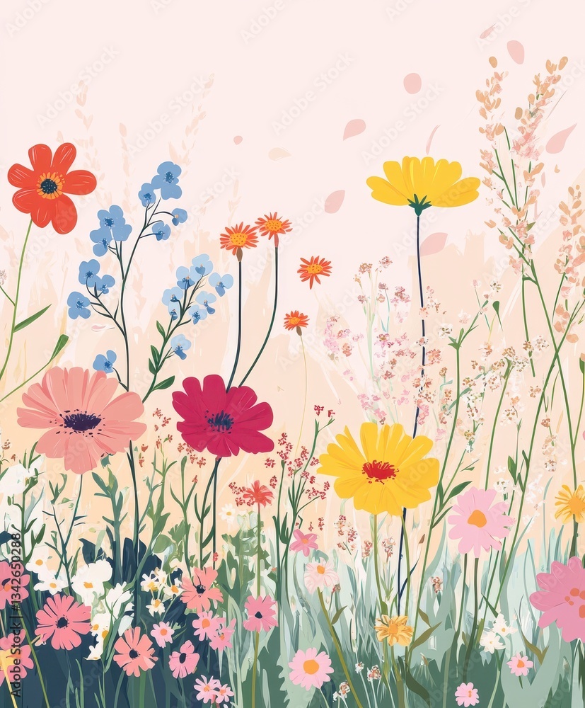 Fototapeta premium Charming Spring Wildflowers Poster or Floral Art