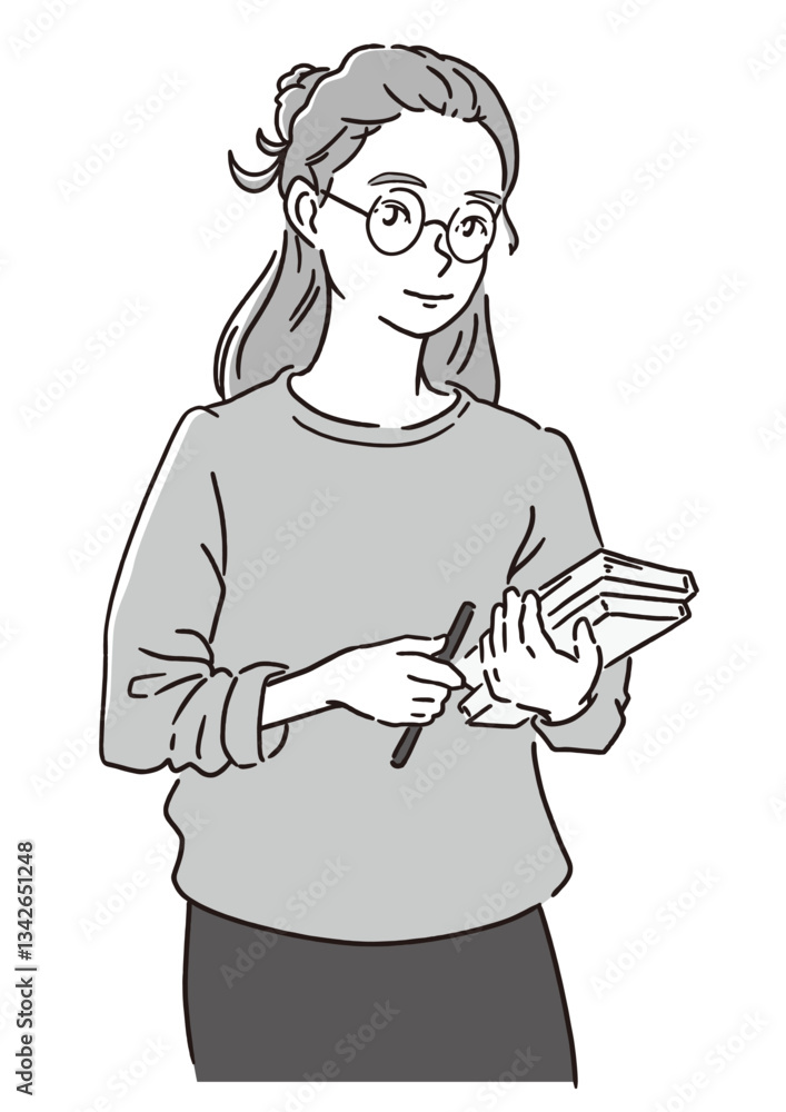 本を抱える女性 – 学生・研究者・学習・教育のコンセプト(ベクター)