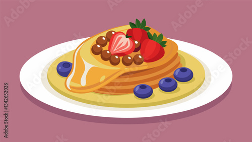 The crepes were served with a side of fresh berries adding a refreshing pop of flavor to the creamy dulce de leche filling.. Vector illustration