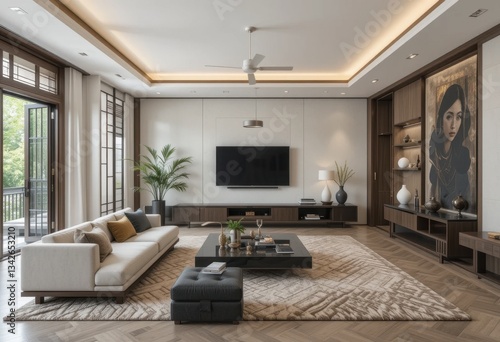 Wallpaper Mural Modern living room design urban apartment interior photography contemporary style wide angle aesthetic comfort Torontodigital.ca