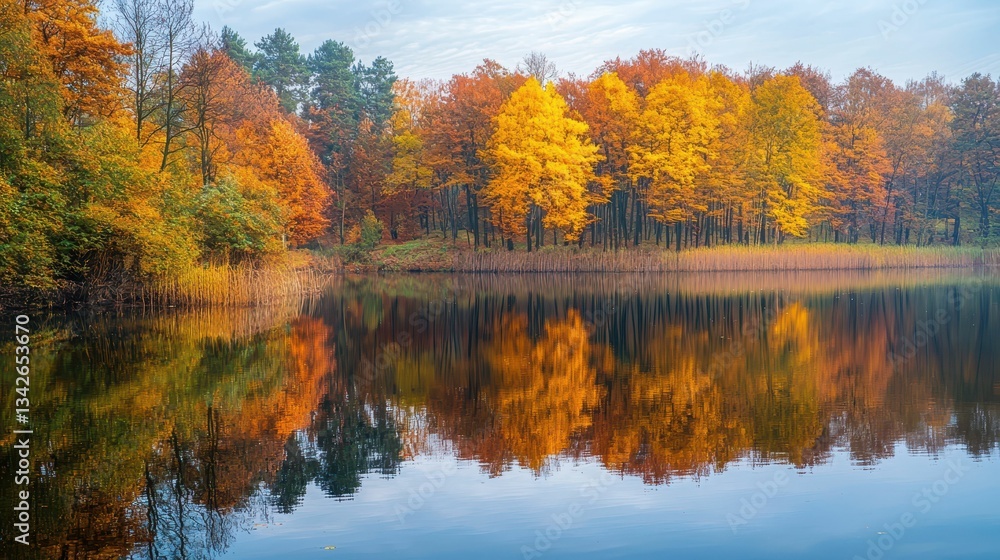 Obraz premium Serene Autumn Landscape with Colorful Trees and Reflections