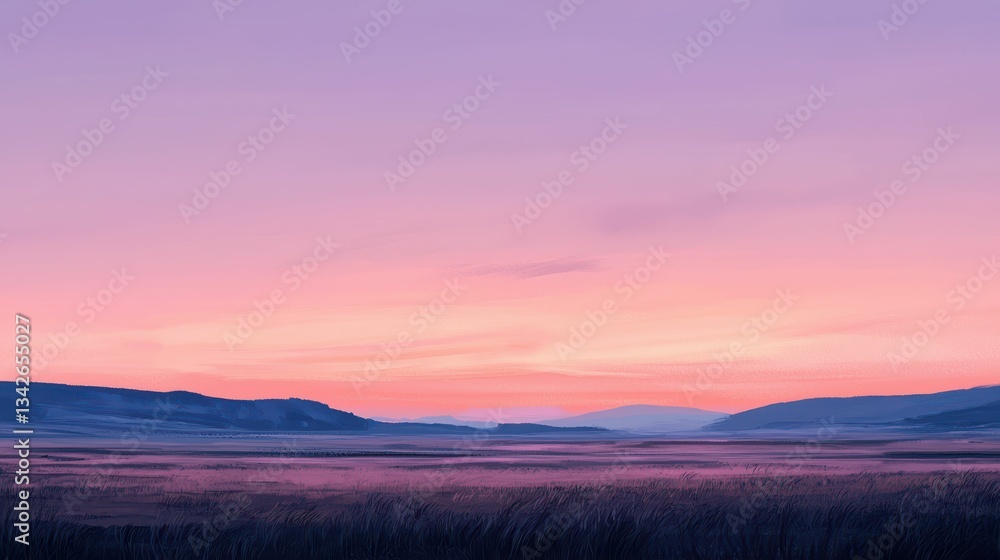 Obraz premium Tranquil Pastel Sunrise Over Open Countryside Landscape Scene