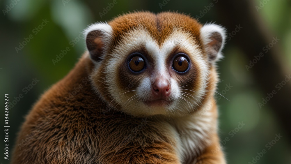 Close-up of a small primate, with large expressive eyes and soft fur Close-up of a small primate, with large expressive eyes and soft fur