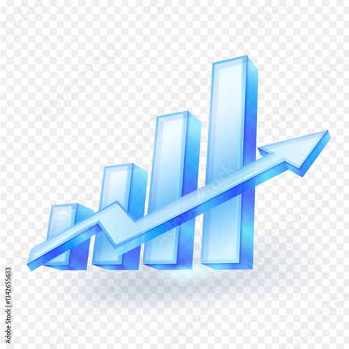 3D Stock Market Business Graph Icon. Transparent Glass Material. Marketing Concept. Isolated Vector Illustration file.