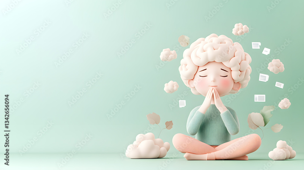 mental health awareness at work. A person in deep thought with a foggy brain and scatter mental health awareness at work. A person in deep thought with a foggy brain and scatter