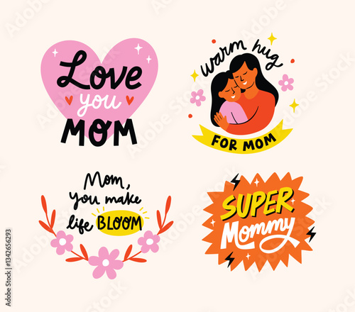A set of playful and colorful affirmation stickers designed for celebrating Mother’s Day